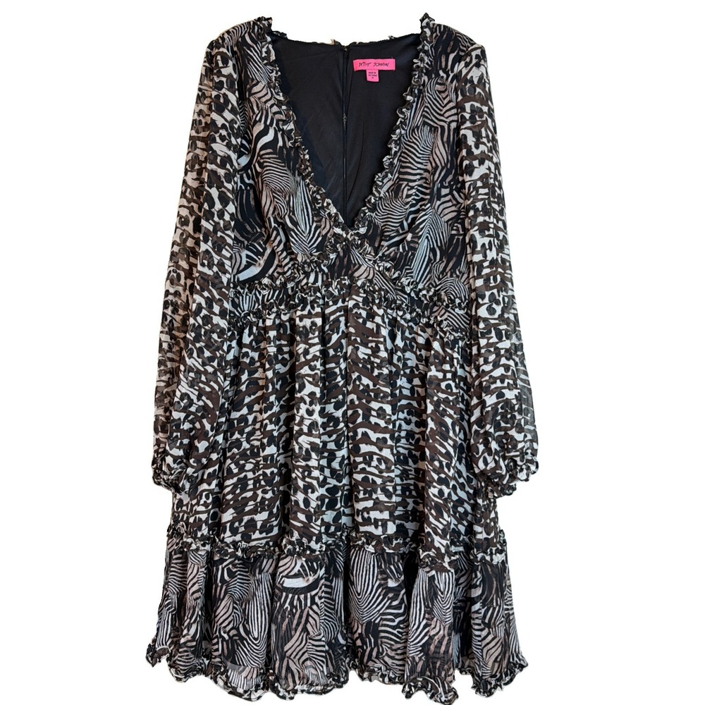 Betsey Johnson Babydoll Ruffle Animal Print Dress Sz 16 Zebra Flowy Mini Dainty